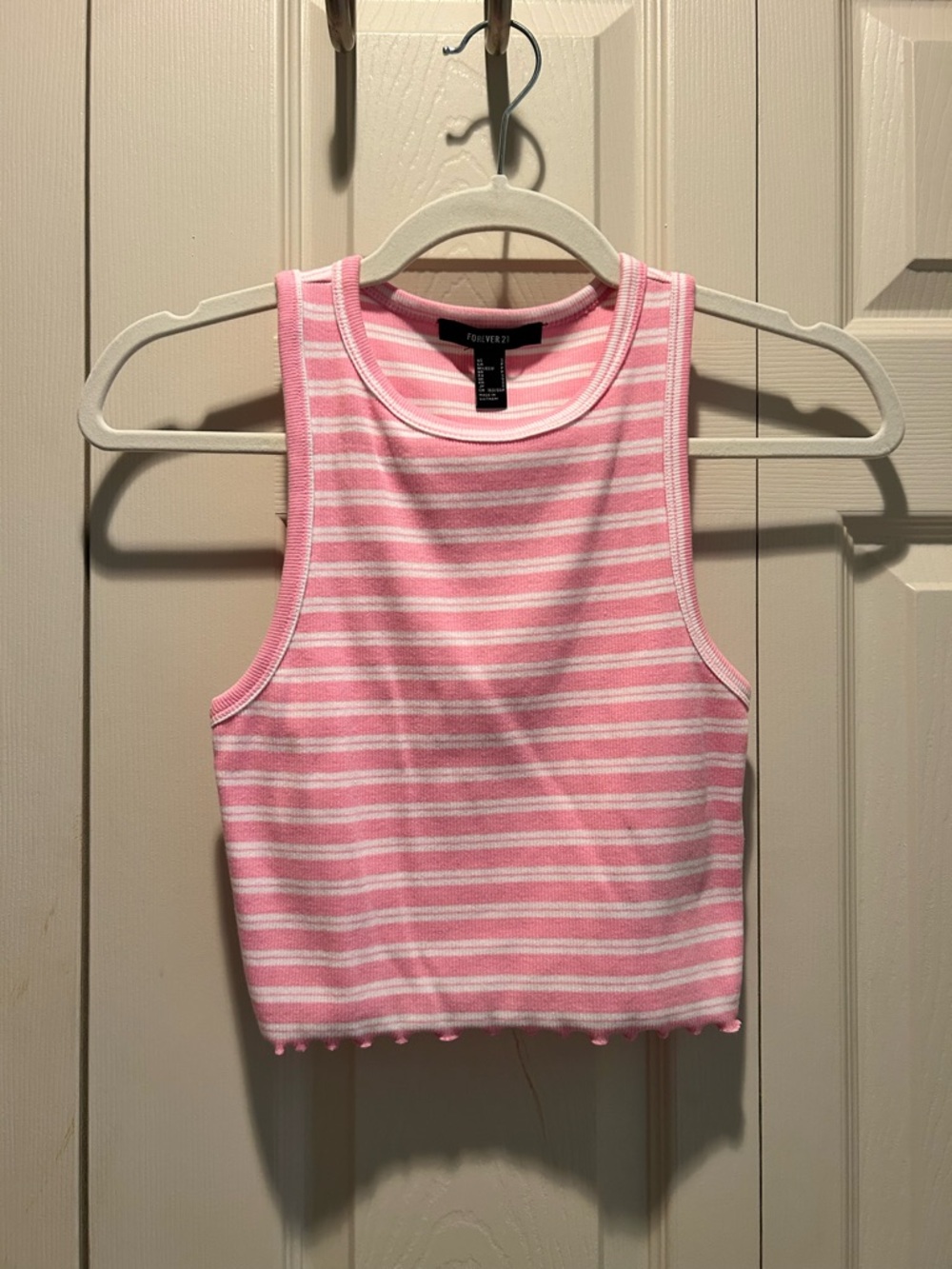Striped Ribbed Crop Tank with Lettuce Hem